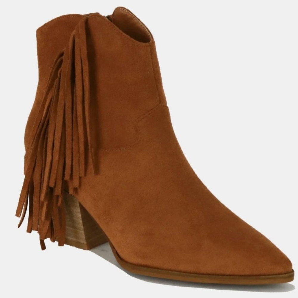 Tan Fringe Suede Ankle Boots - Picture 3 of 3